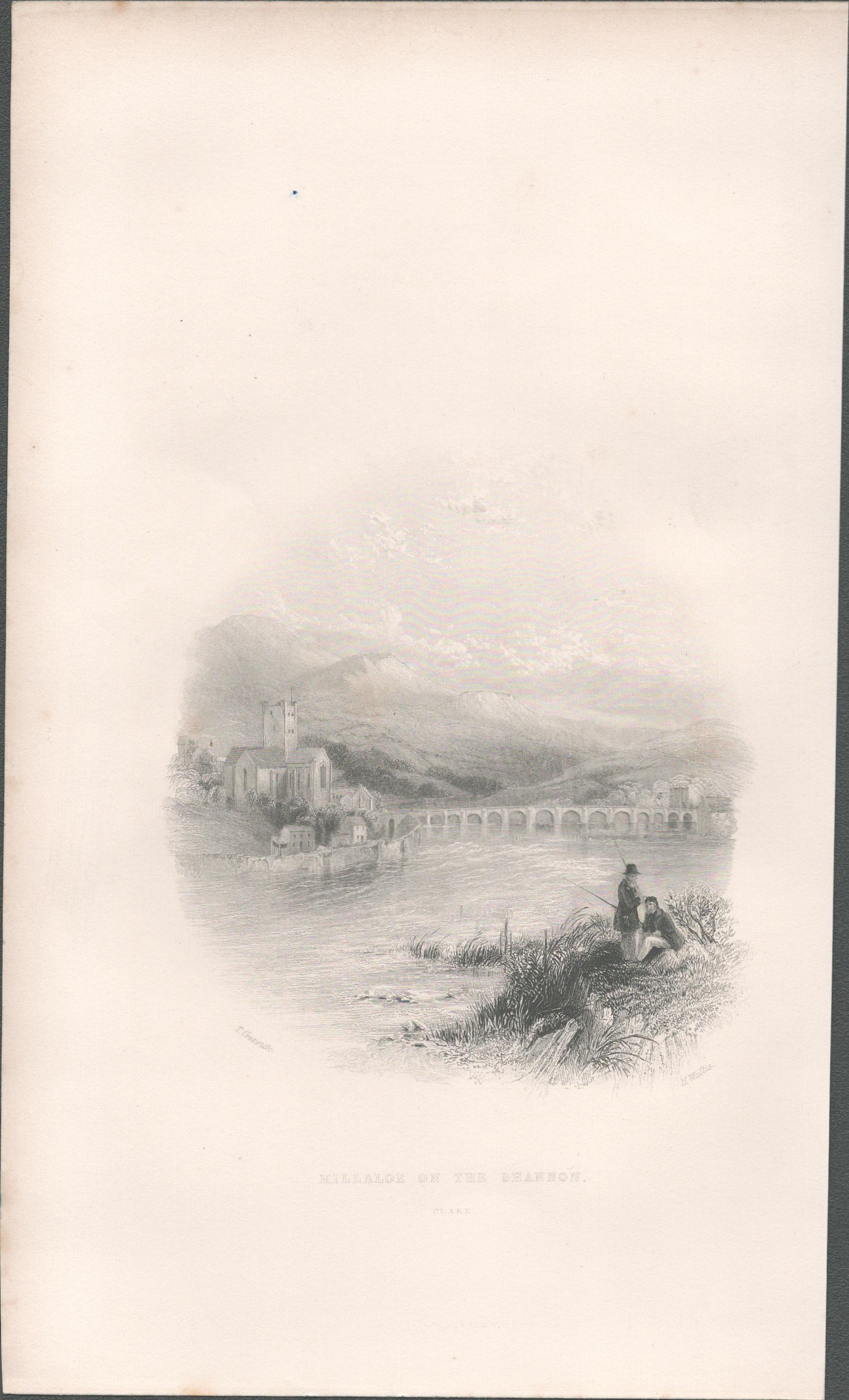 Antique 1850’s Engraving Killaloe Village Co Clare.