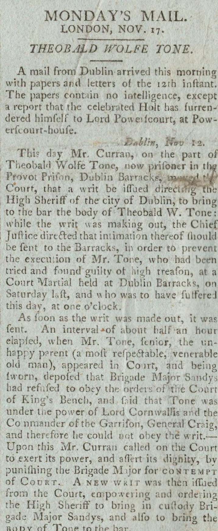 Wolfe Tone Dying From His Wounds 1798 Irish Rebellion Newspaper - Image 4 of 5
