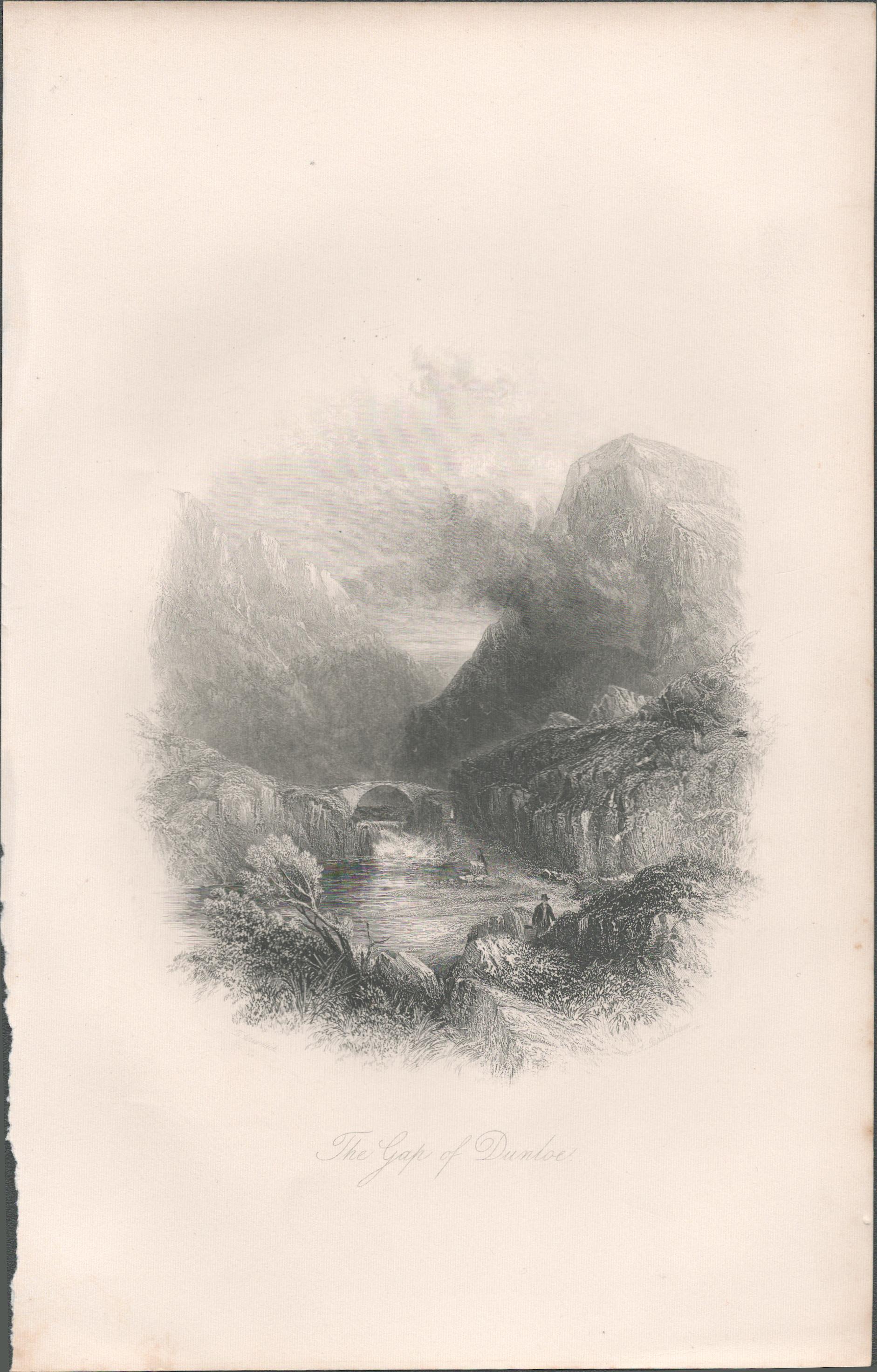 Antique Engraving 1850’s The Gap of Dunloe Co Kerry.