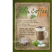 Irish Coffee Cocktail Authentic Recipe Large Metal Wall Art