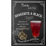 Snakebite & Black Classic Pub Drink Large Metal Wall Art.
