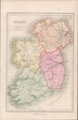 Antique Print 1850’s Ireland Complete Coloured Map