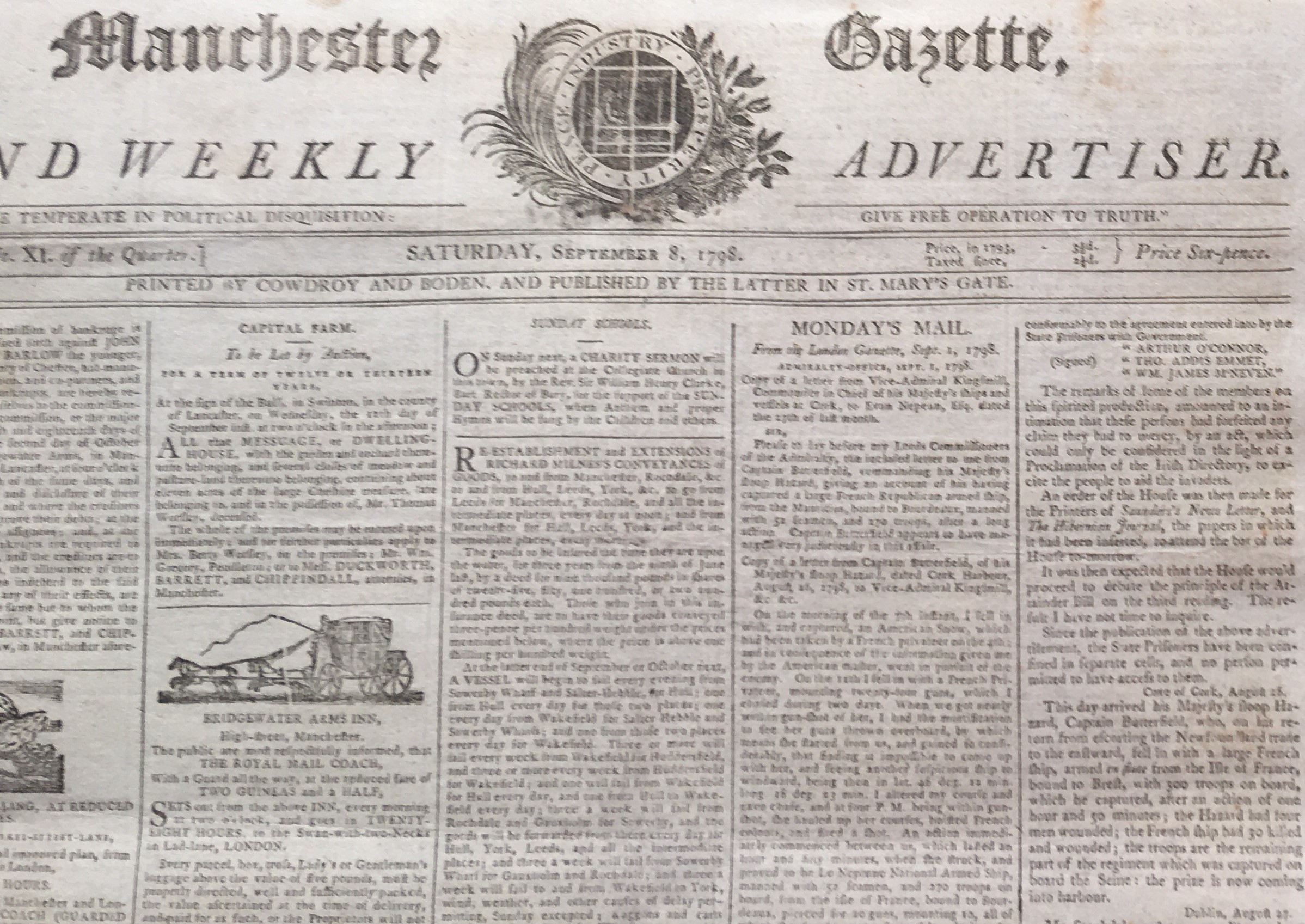 Rare Set of 4 Front Newspaper Pages 1798 Irish Rebellion Reports of the Uprising - Image 4 of 5