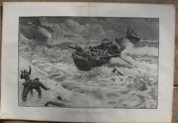 Capsized Lifeboat on the Lancashire Coast - Antique 1886 Newspaper