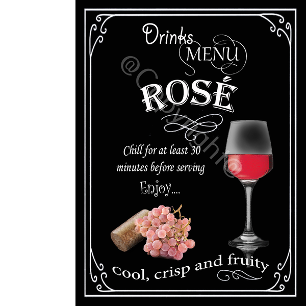 Rose Wine Classic Pub Drink Large Metal Wall Art.