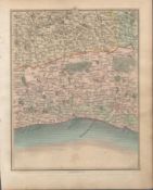 Surrey Sussex Brighton Lewes - John Cary's Antique 1794 Map