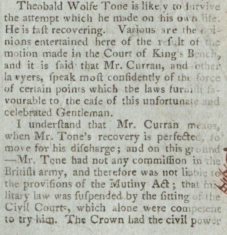 Wolfe Tone Dying From His Wounds 1798 Irish Rebellion Newspaper - Image 2 of 5