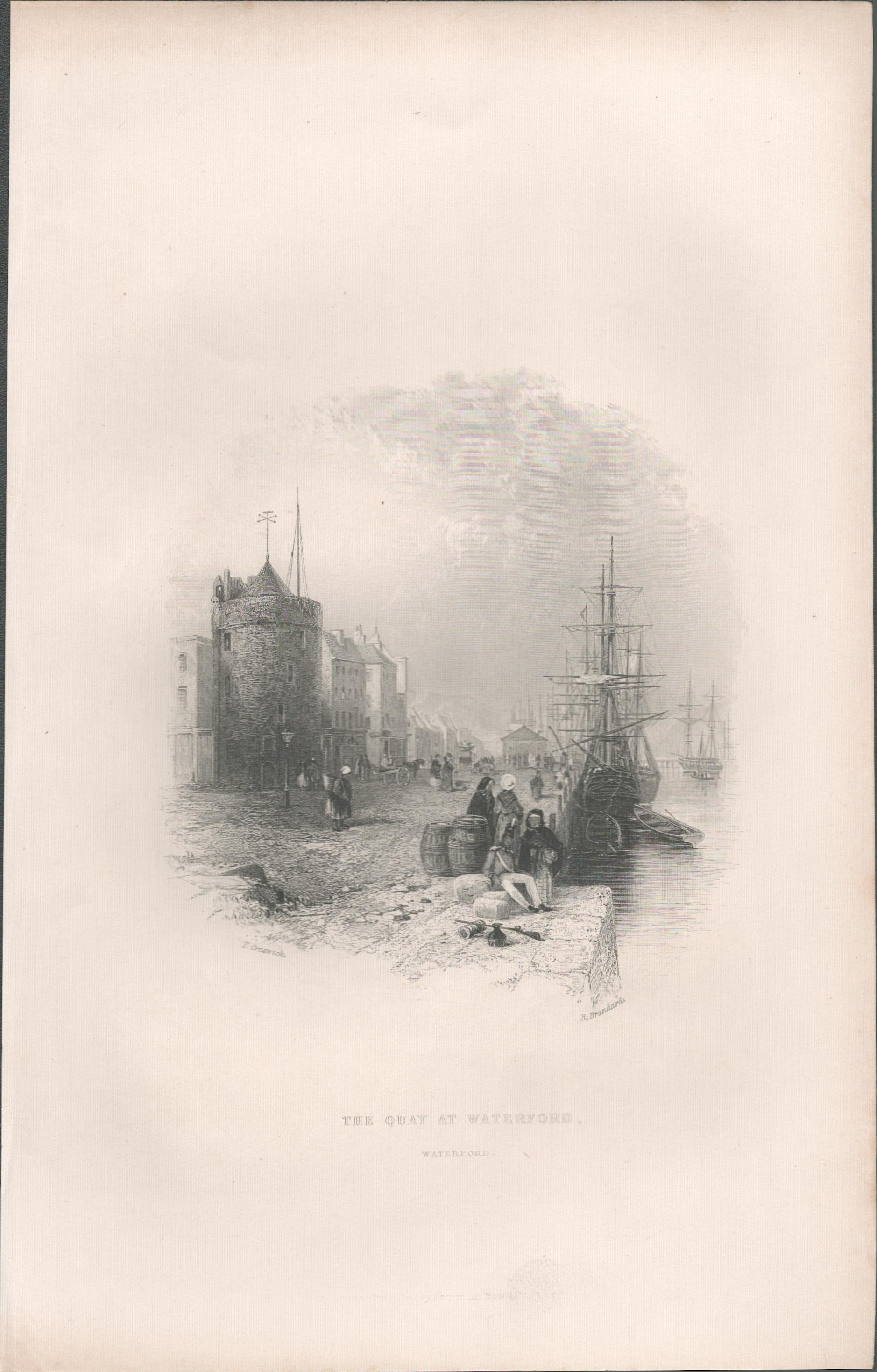 Antique Engraving 1850’s Quay at Waterford Ireland