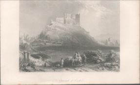 Antique Engraving 1850’s Cashel Abbey & Rock.