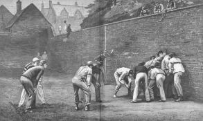 Football at the Wall Original 1876 Engraving of the Eton Wall Game