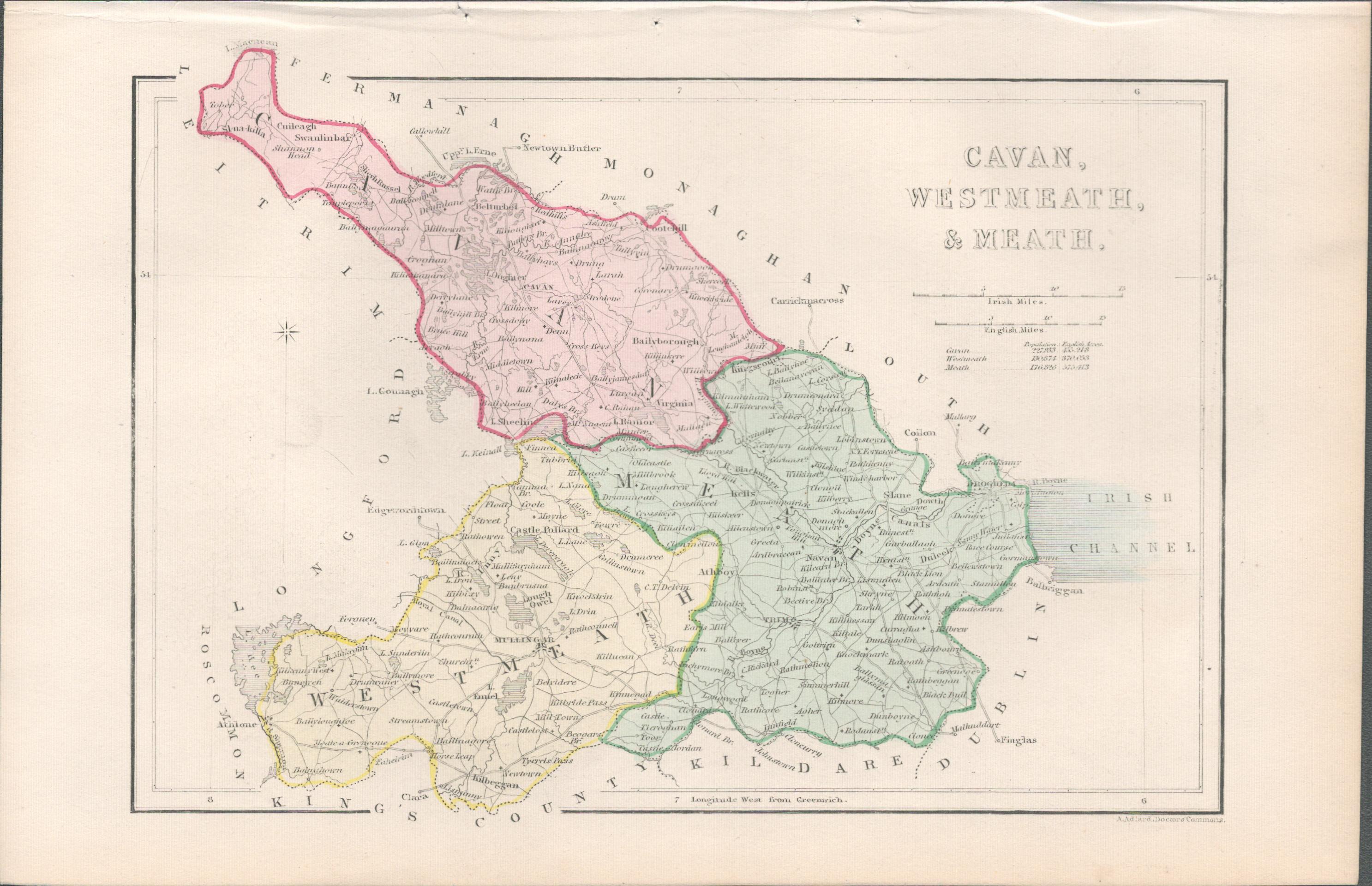 Antique Engraving 1850’s Map Cavan & Meath.