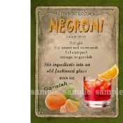 Negroni Cocktail Authentic Recipe Large Metal Wall Art