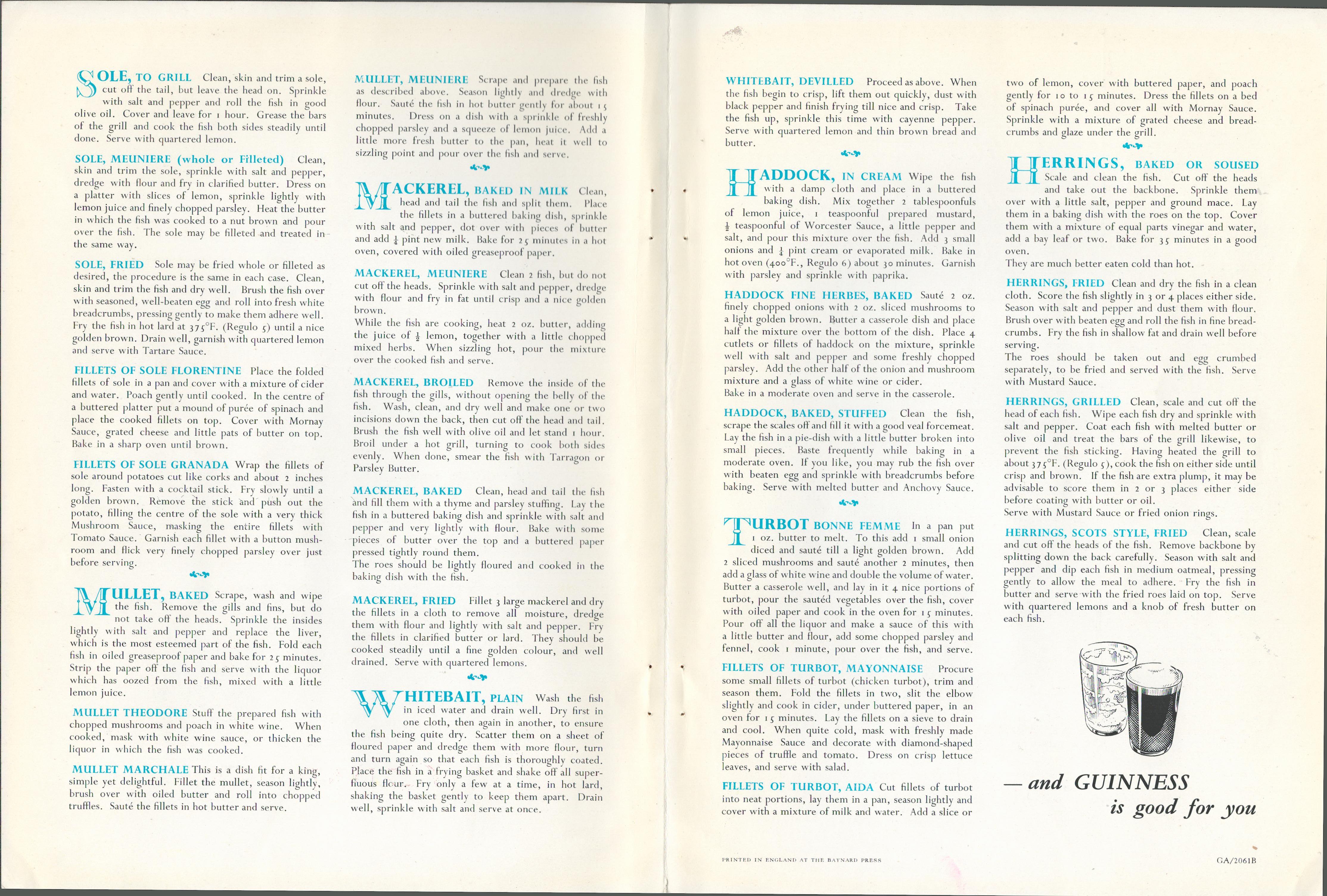 Double Sided Vintage 1961 Guinness Print Sea Fish Recipes - Image 2 of 2
