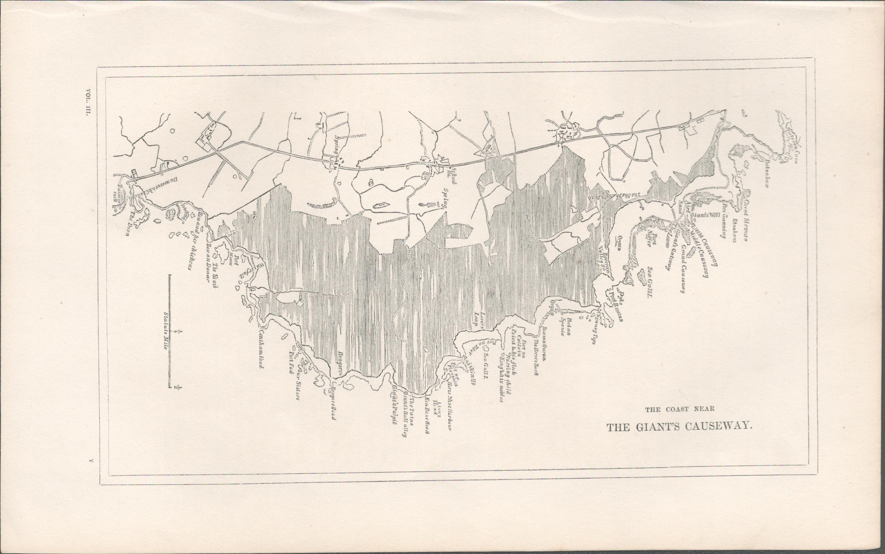 Antique Print 1850’s Map Giants Causeway Antrim.