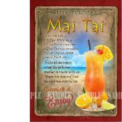 Mai Tai Cocktail Authentic Recipe Large Metal Wall Art