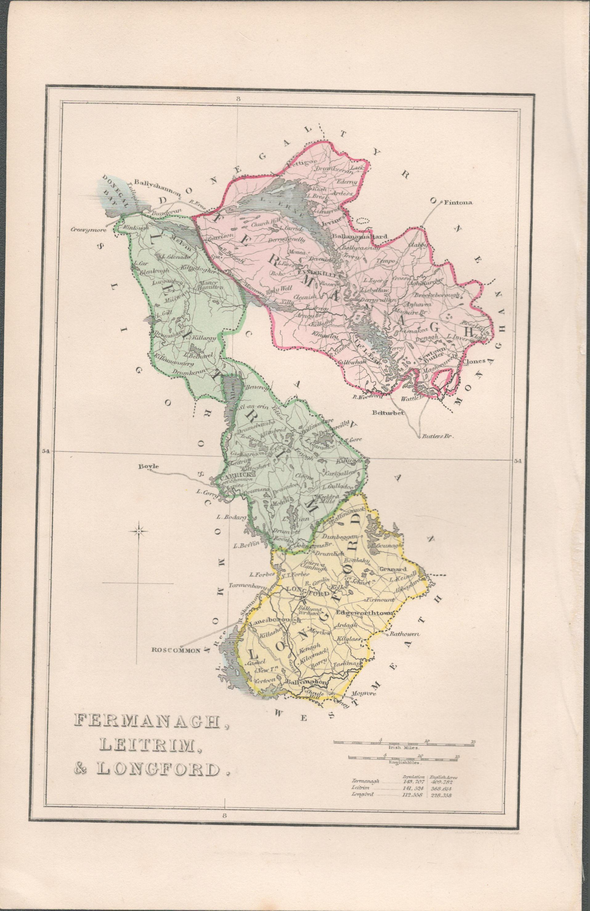 Antique Engraving 1850’s Map Fermanagh & Letrim.