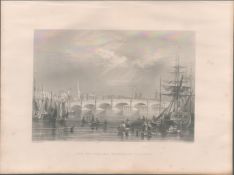 Glasgow Scotland Antique 1842 Steel Engraving.