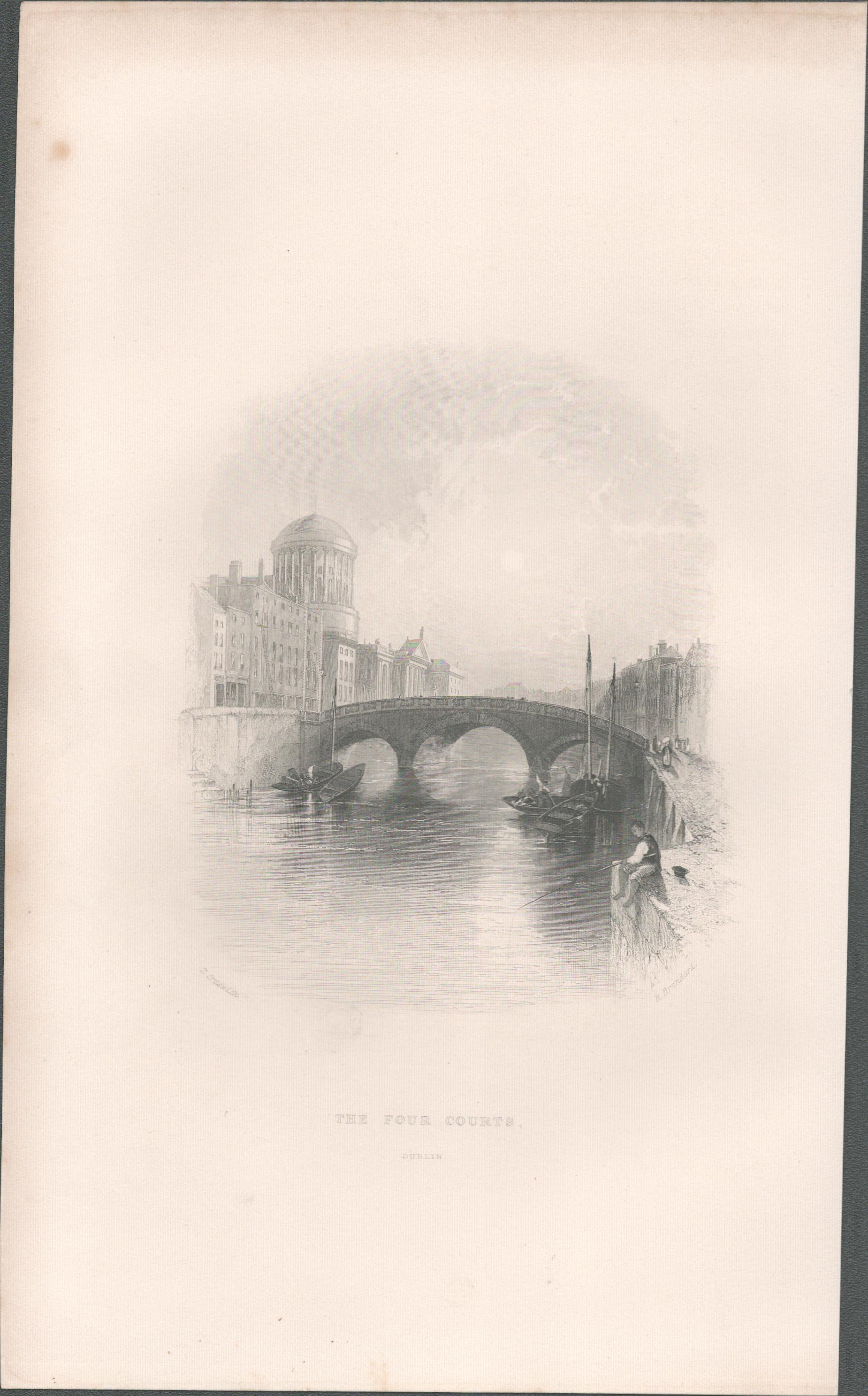 Antique Engraving 1850’s The Four Courts Dublin.