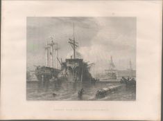 Portsmouth Frigate Antique 1842 Steel Engraving.