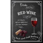 Red Wine Classic Pub Drink Large Metal Wall Art.