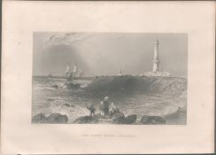 Aberdeen Light House Antique 1842 Steel Engraving.