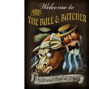 The Bull & Butcher Traditional Style Pub Sign Large Metal Wall Art.