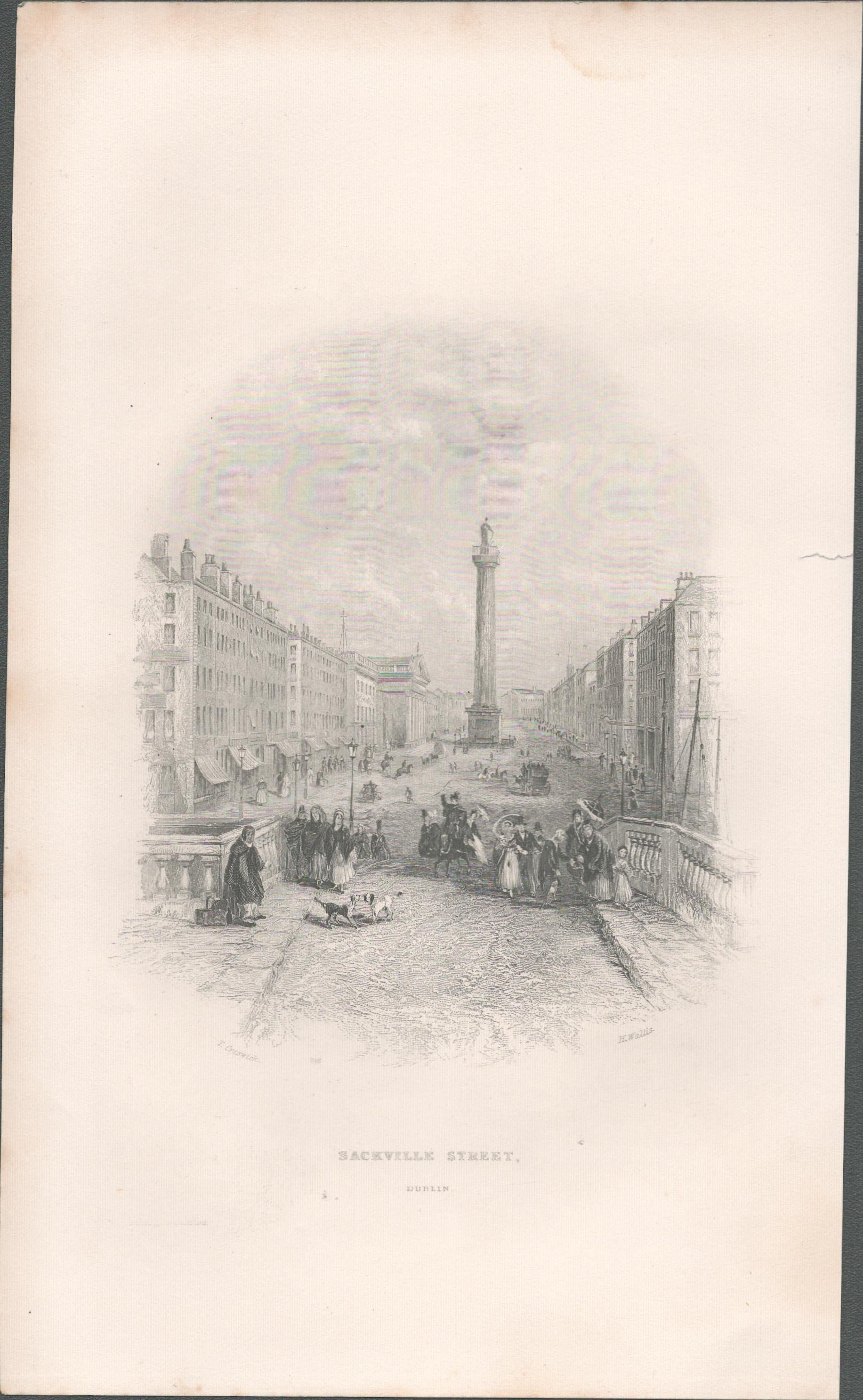 Antique Engraving 1850’s Sackville Street Dublin.