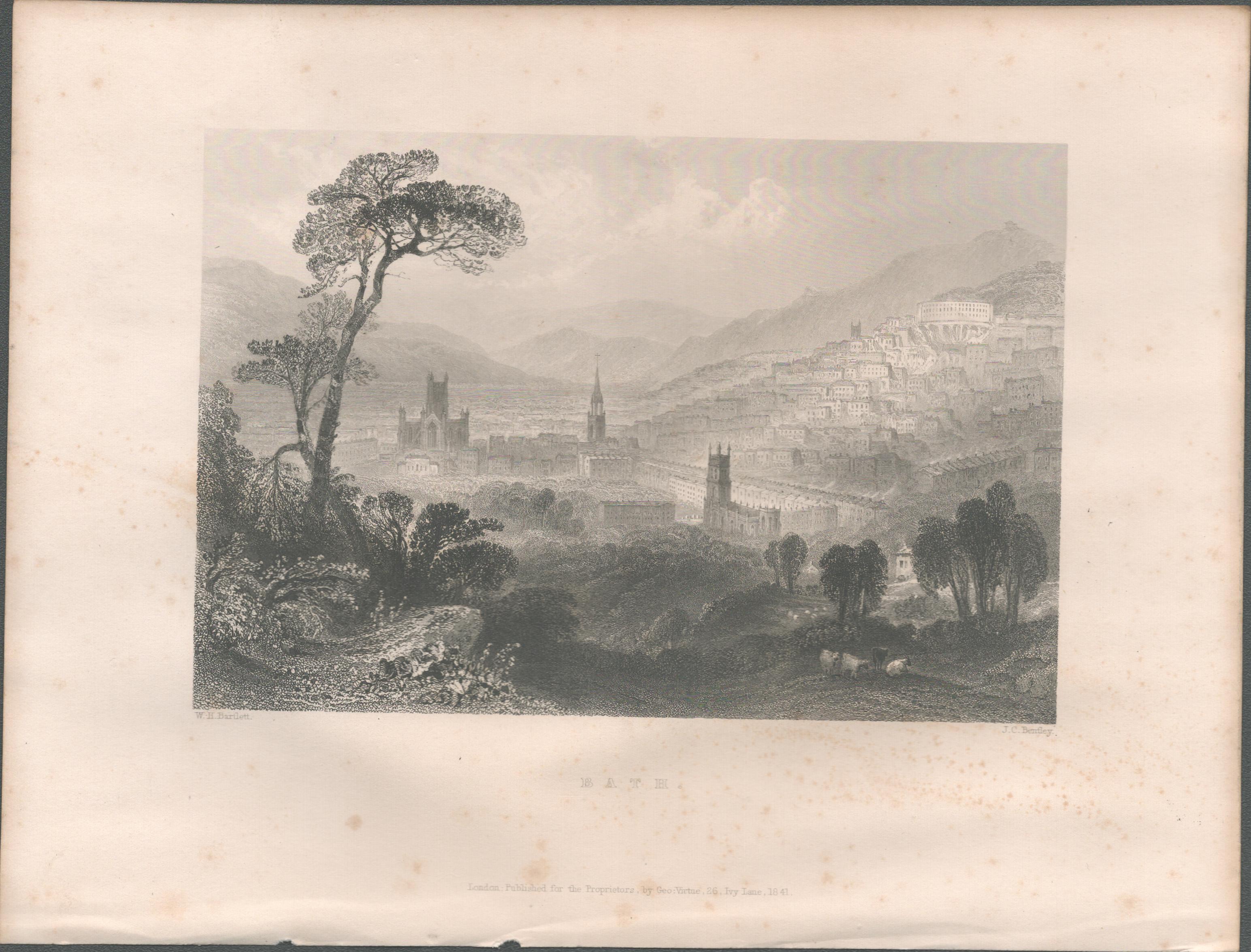 Bath City Antique 1842 Steel Engraving.