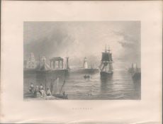 Holyhead Port Antique 1842 Steel Engraving.