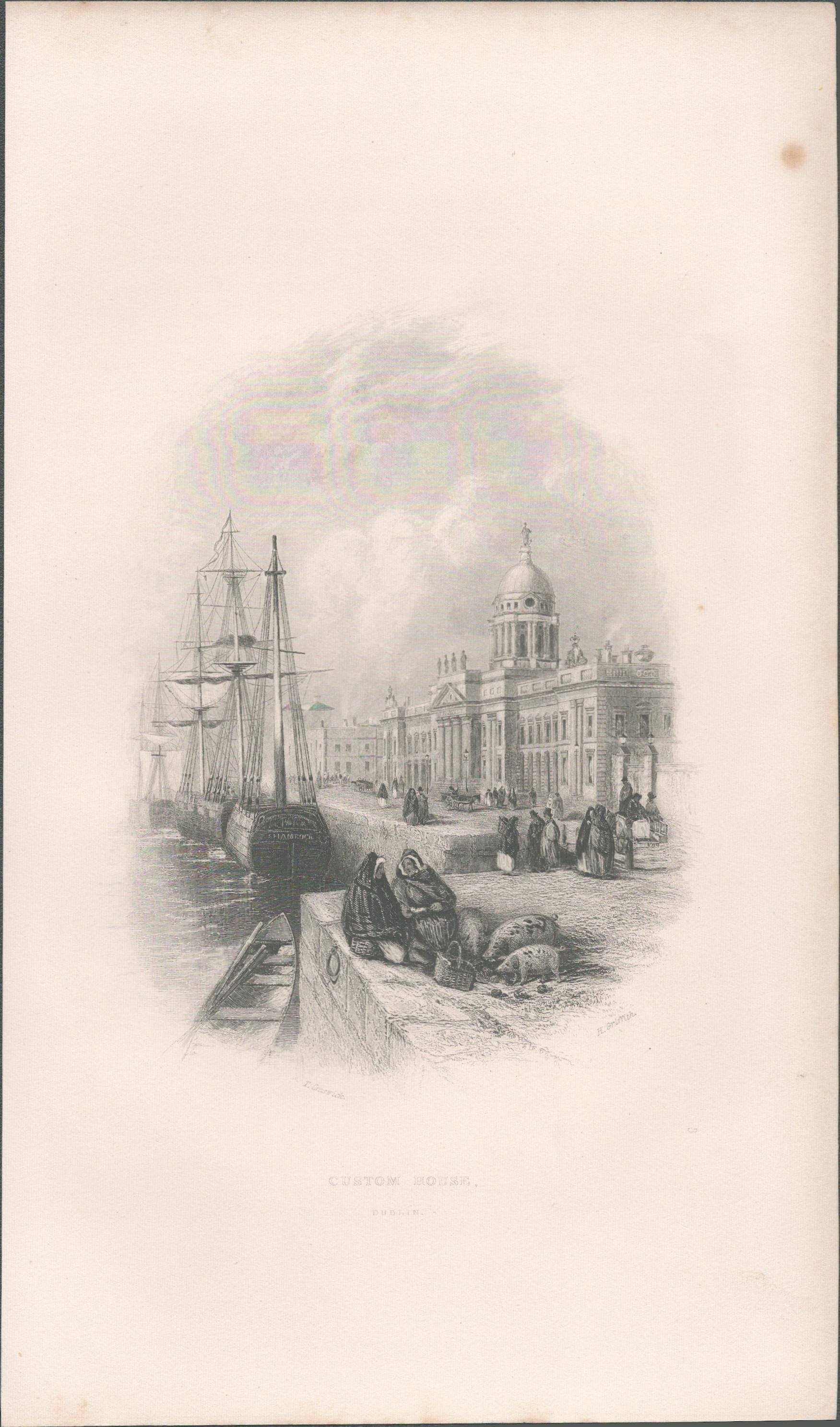 Antique Engraving 1850’s Custom House Dublin