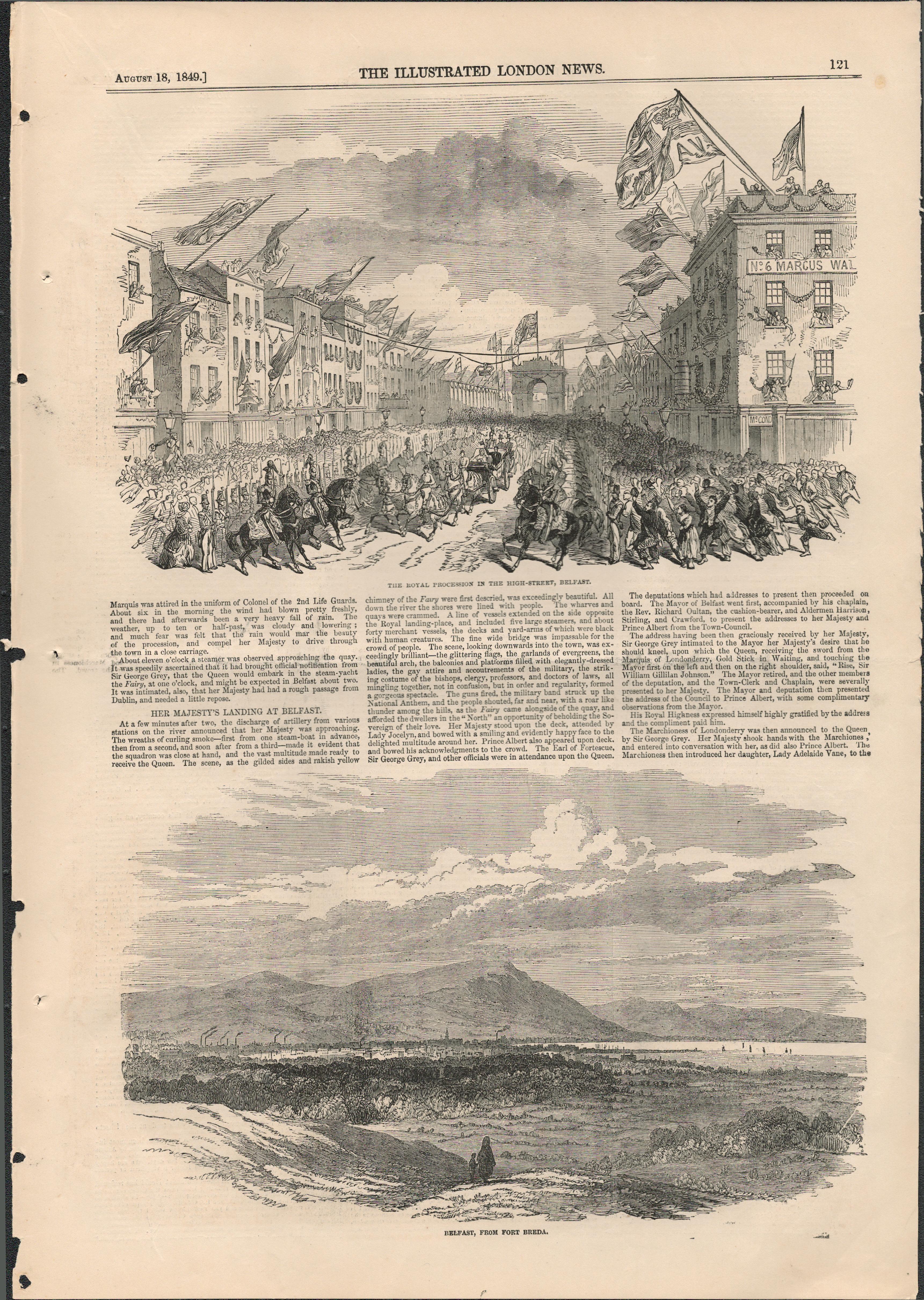 Belfast High St Royal Procession 1849 Antique Print