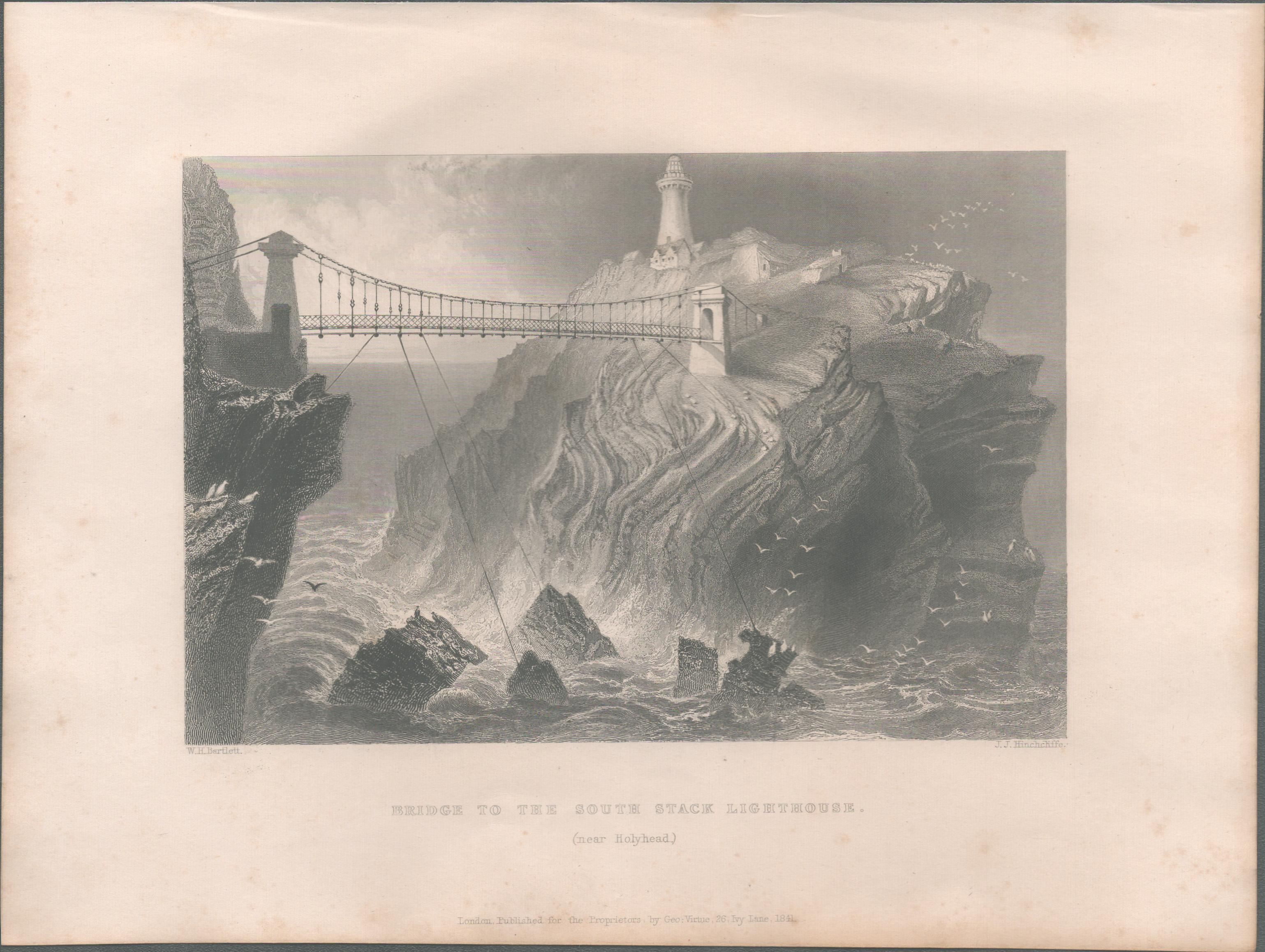 Holyhead Lighthouse Wales Antique 1842 Steel Engraving.