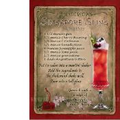 Singapore Sling Cocktail Authentic Recipe Large Metal Wall Art