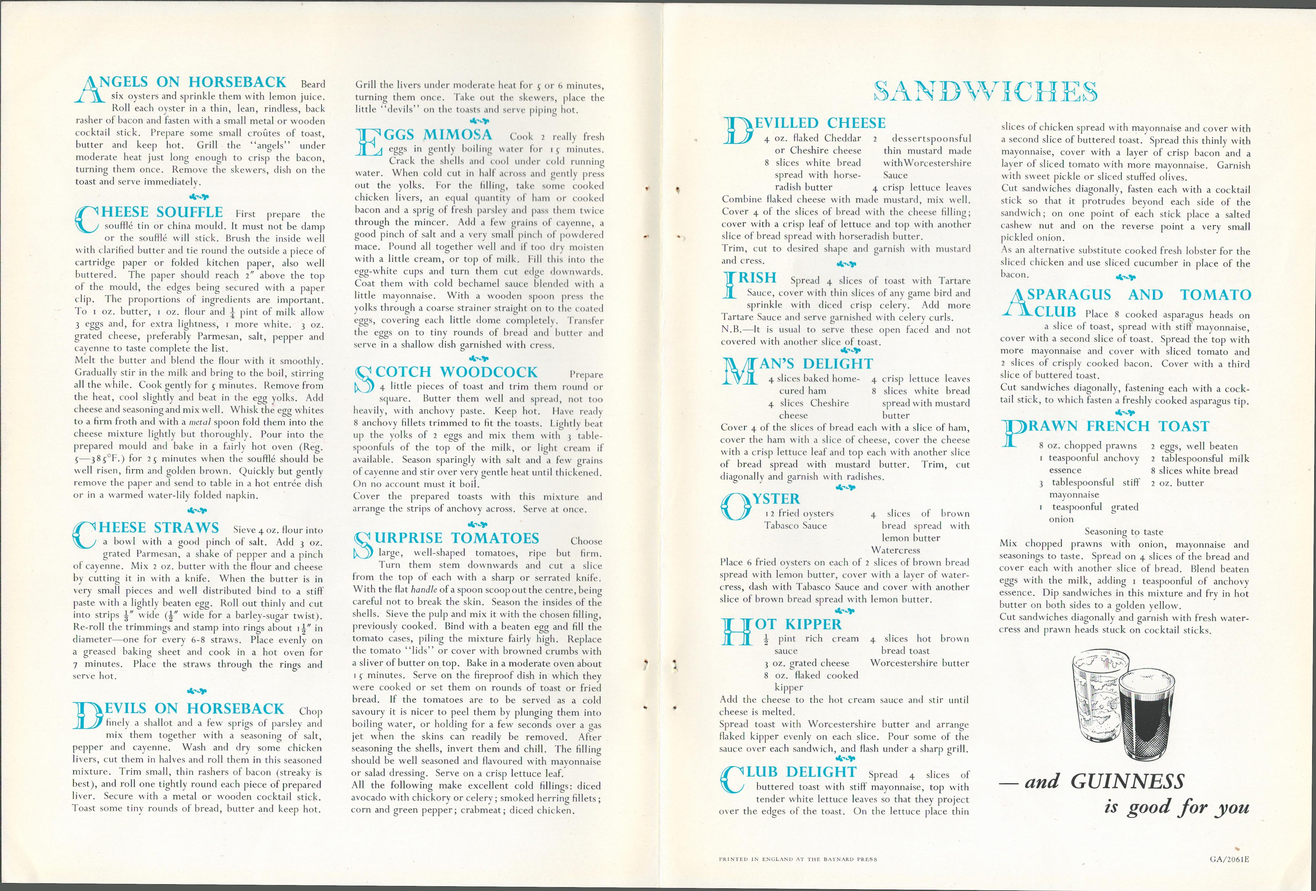 Double Sided Vintage 1961 Guinness Print Savouries & Sandwiches - Image 2 of 2