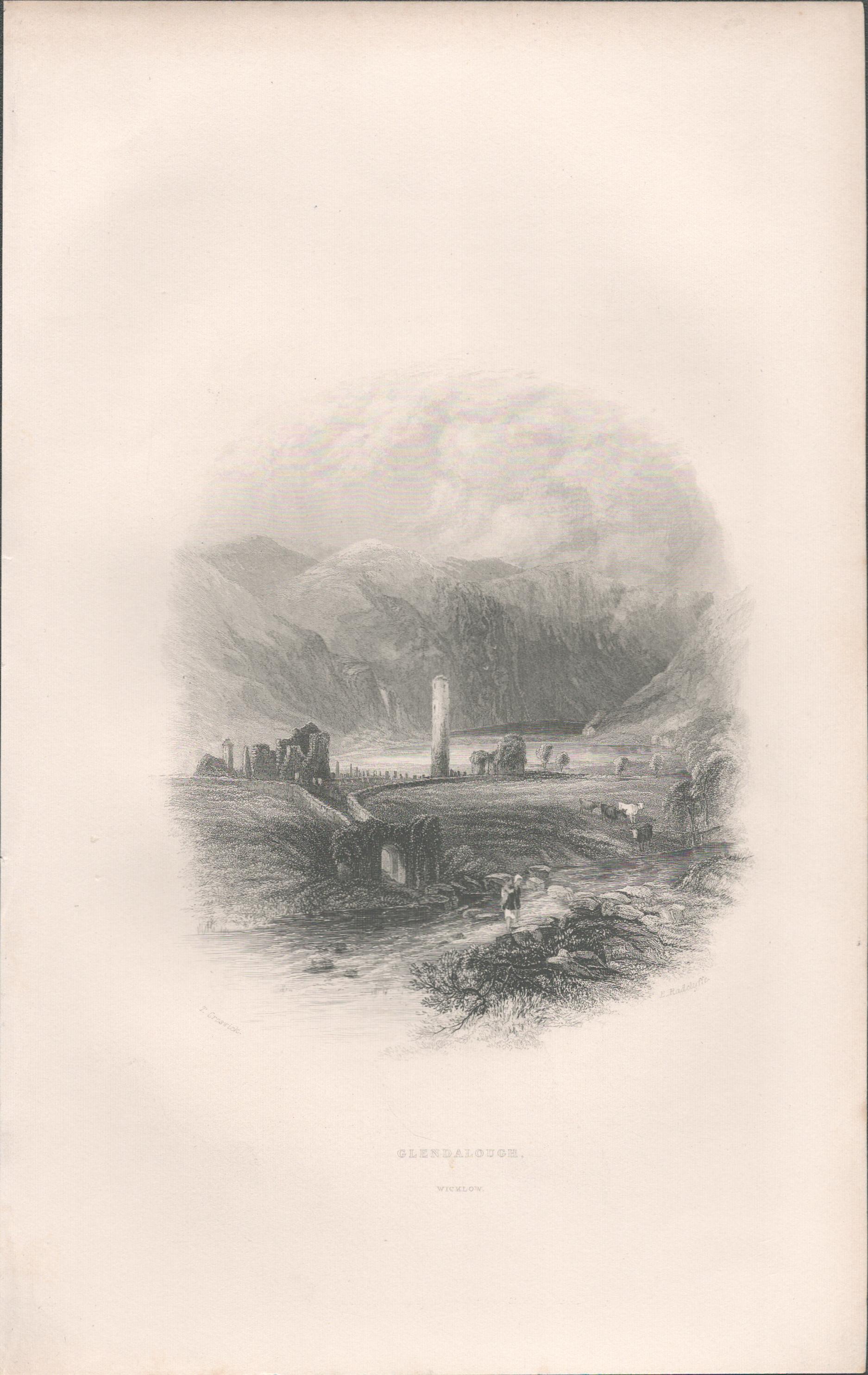 Antique Engraving 1850’s Glendalough Wicklow Ireland