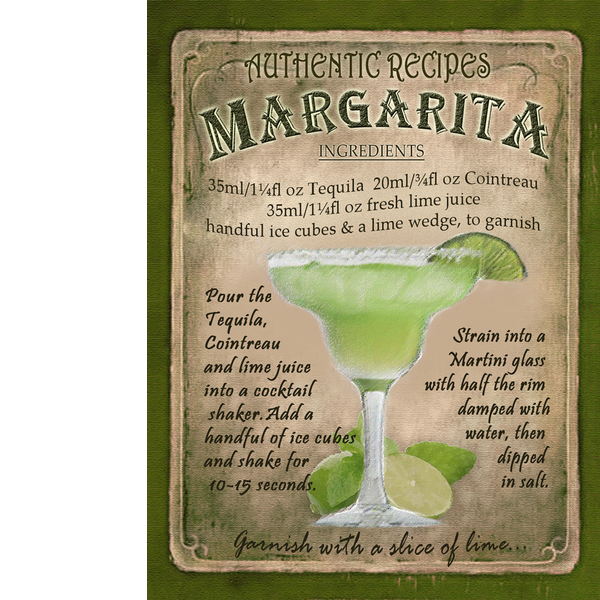 Margarita Cocktail Authentic Recipe Large Metal Wall Art