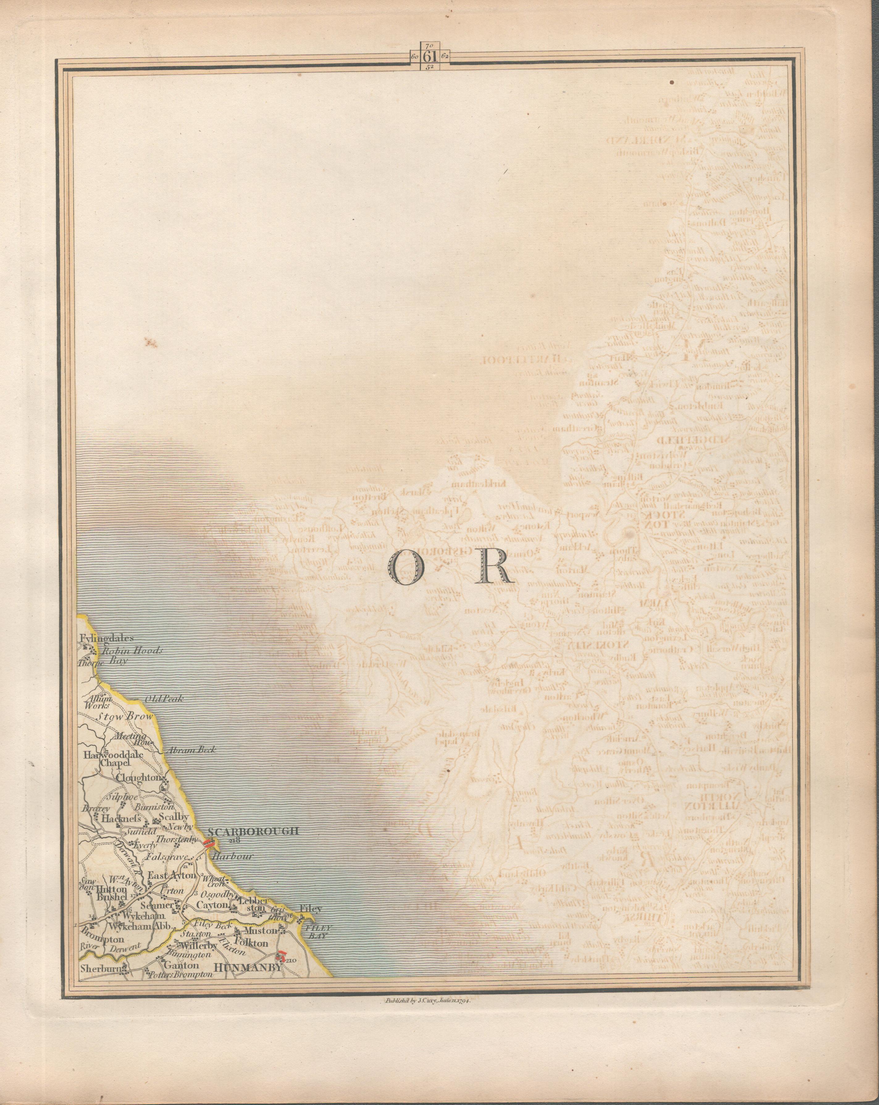 Scarborough, Filey, Cayton, Hunmanby,- John Cary’s Antique 1794 Map.