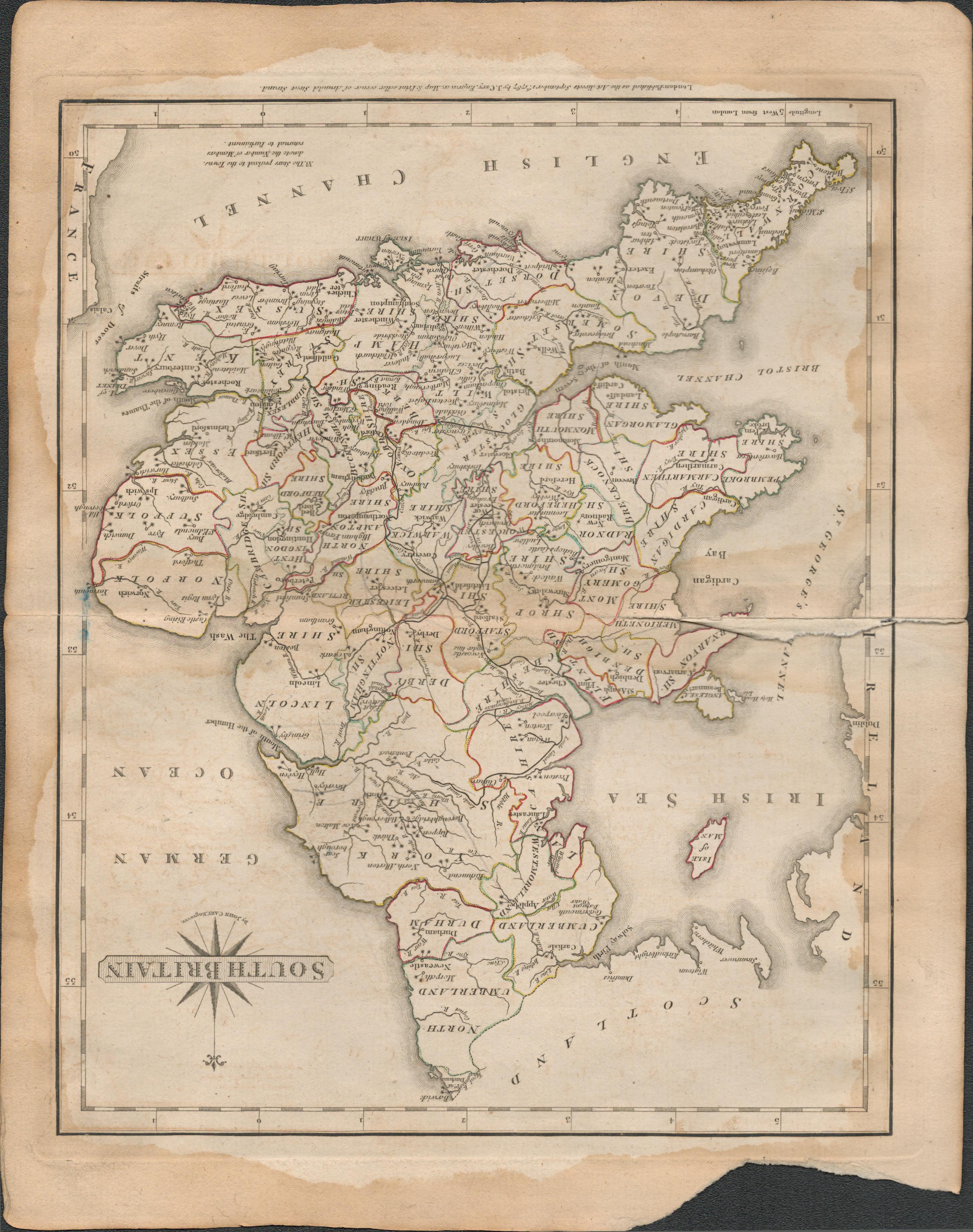 South Britain John Cary 1787 Antique Hand Coloured Map. - Image 2 of 2