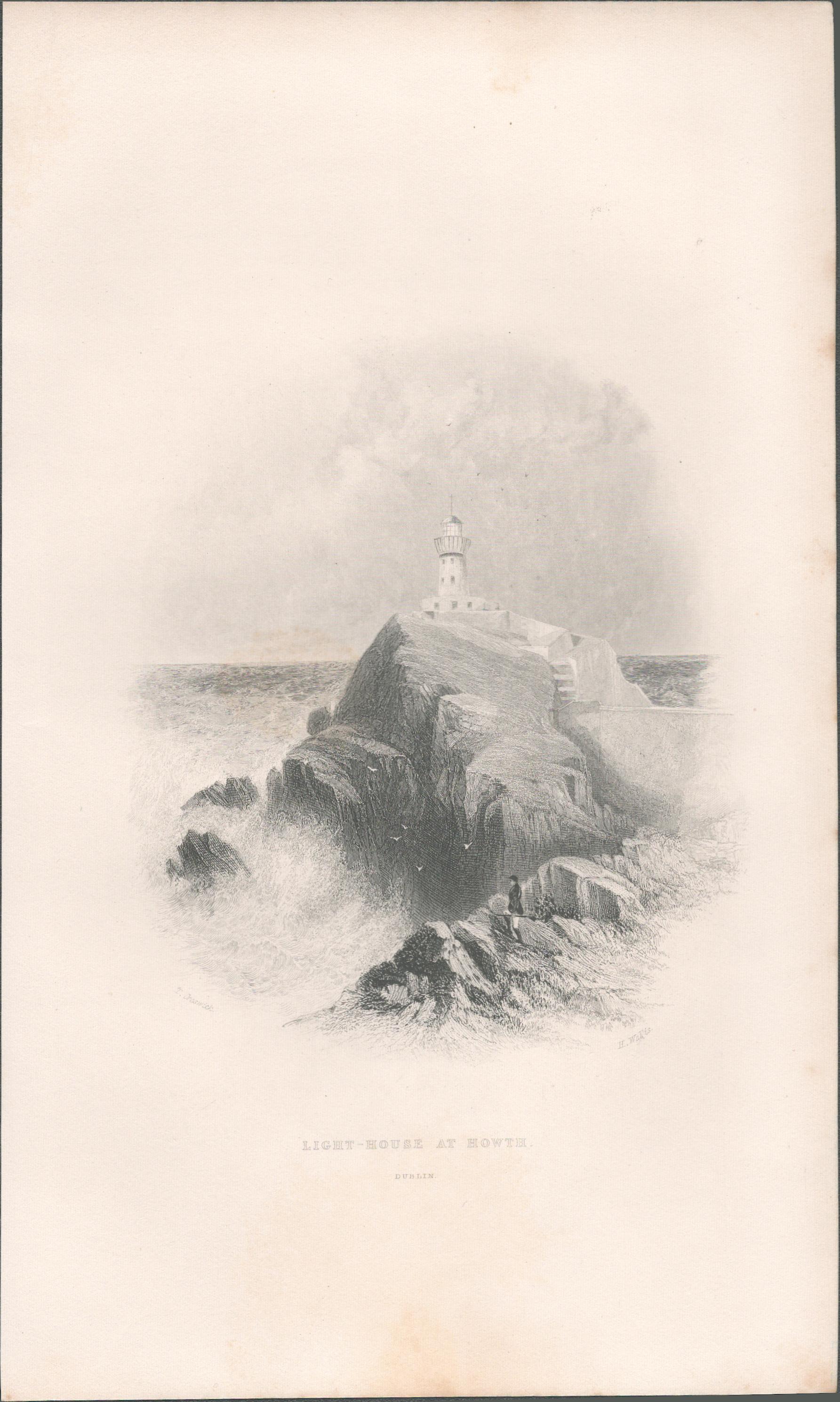 Antique Engraving 1850’s Light-House Howth Dublin.