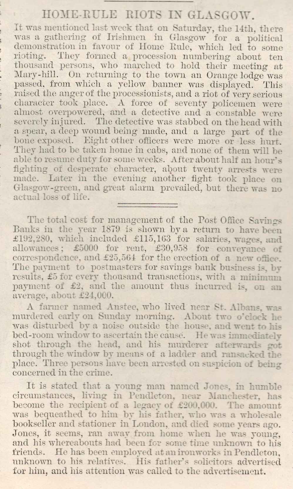 Irish Home Rule Glasgow City Centre Riots Antique 1880 Newspaper