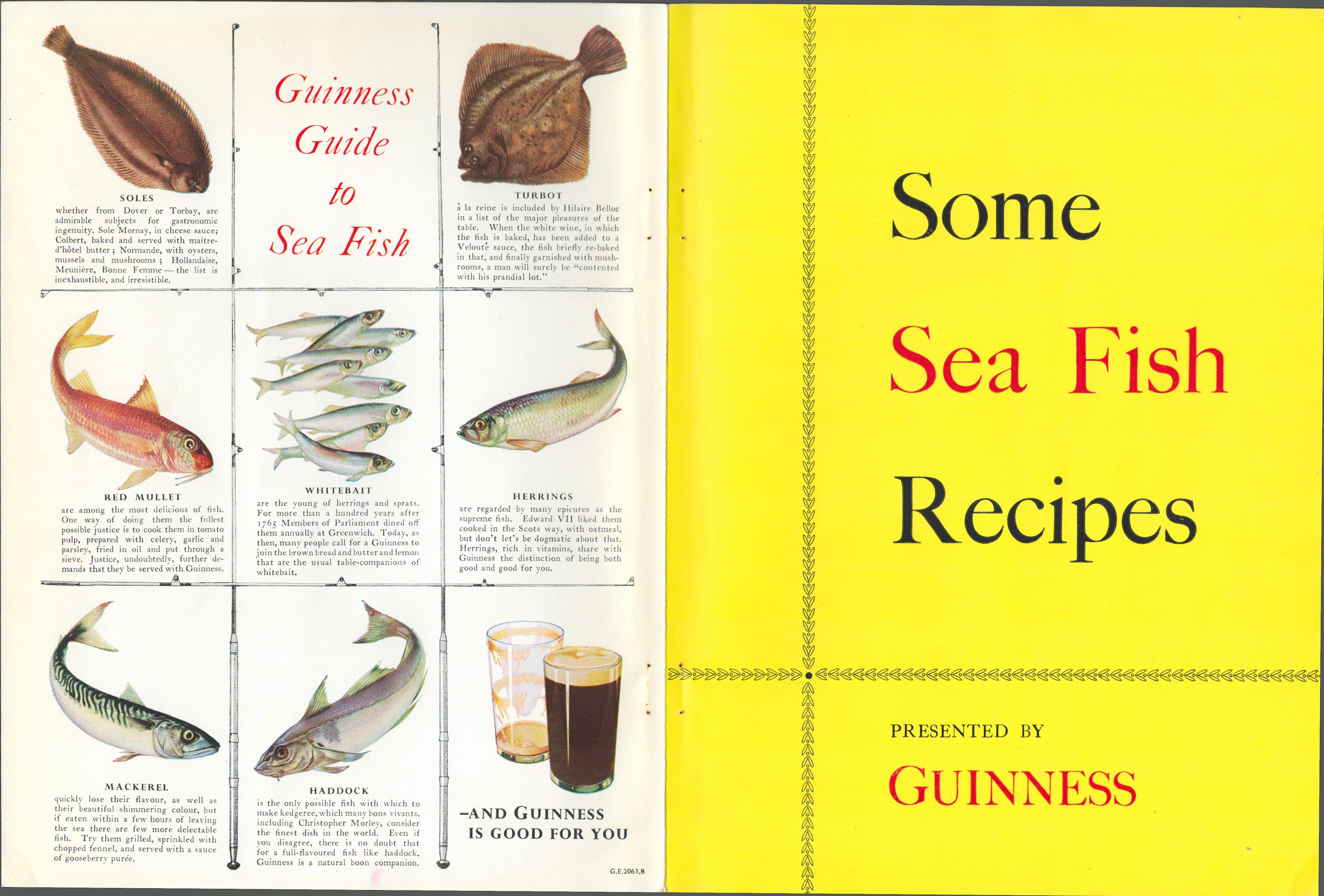 Double Sided Vintage 1961 Guinness Print Sea Fish Recipes