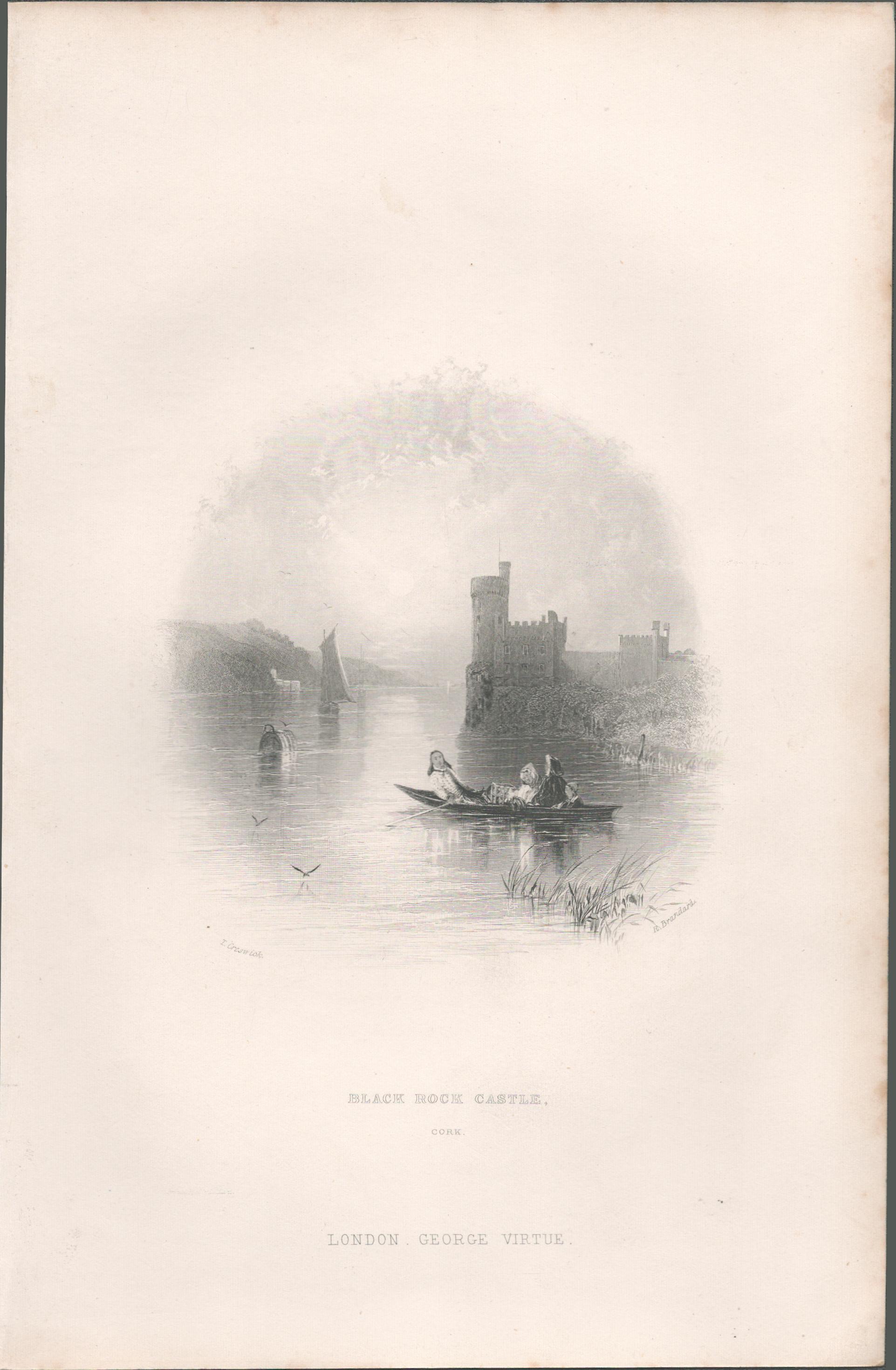 Antique Engraving 1850’s Black Rock Castle Cork.