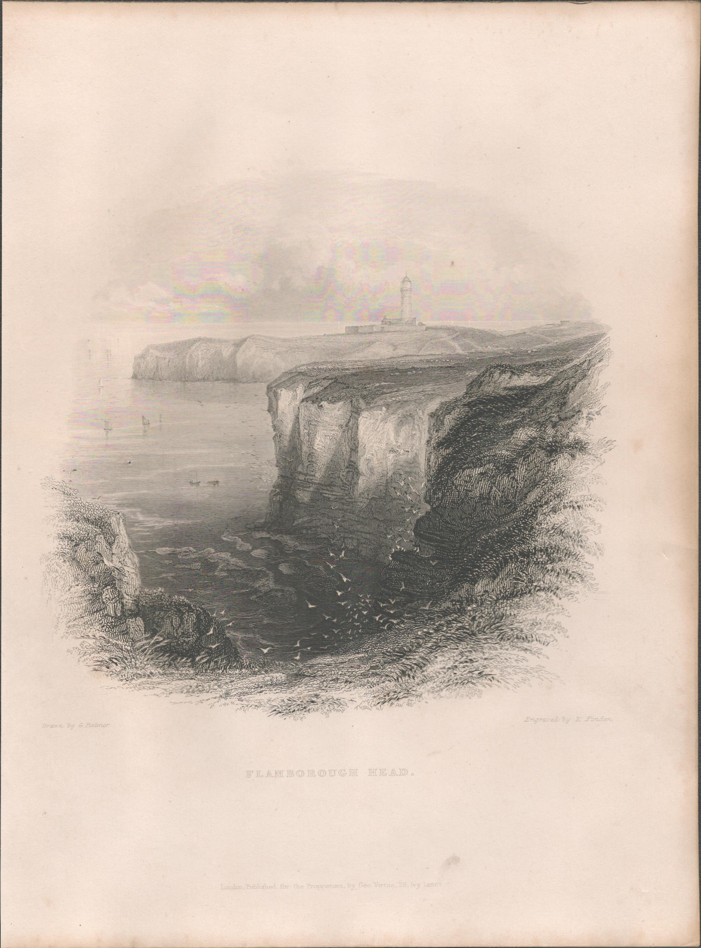 Flamborough Head Antique 1842 Steel Engraving.