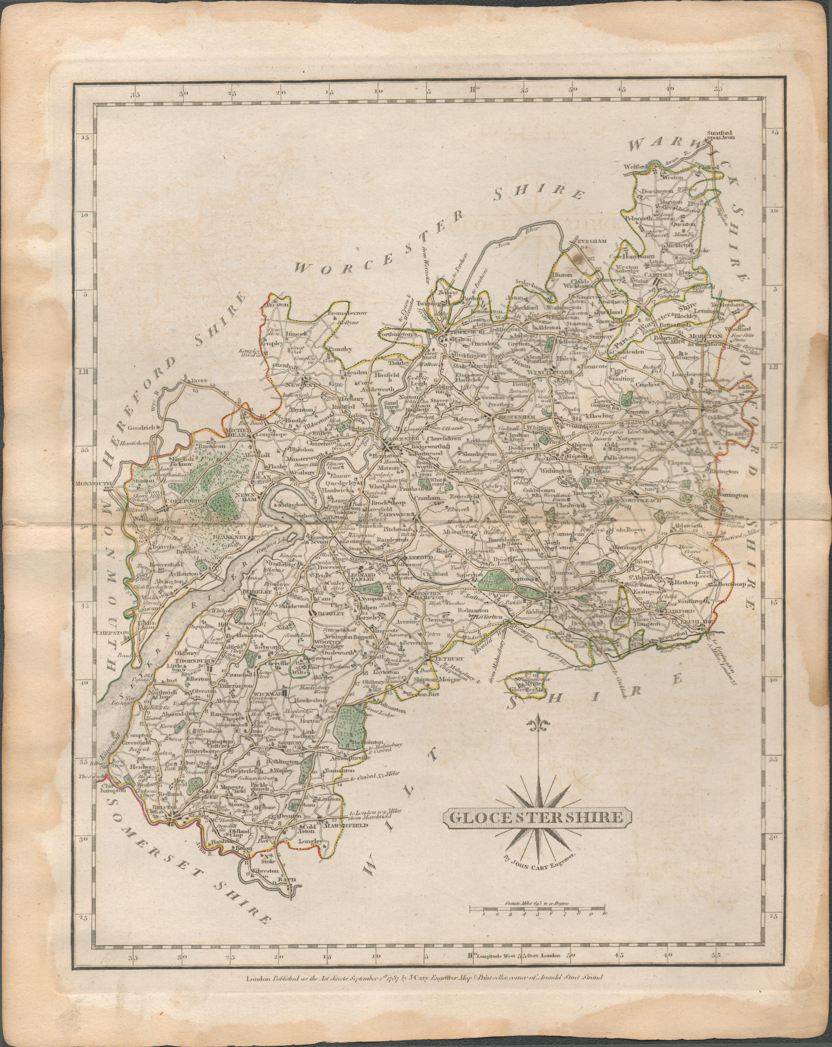 Gloucestershire John Cary 1787 Antique Hand Coloured Map.