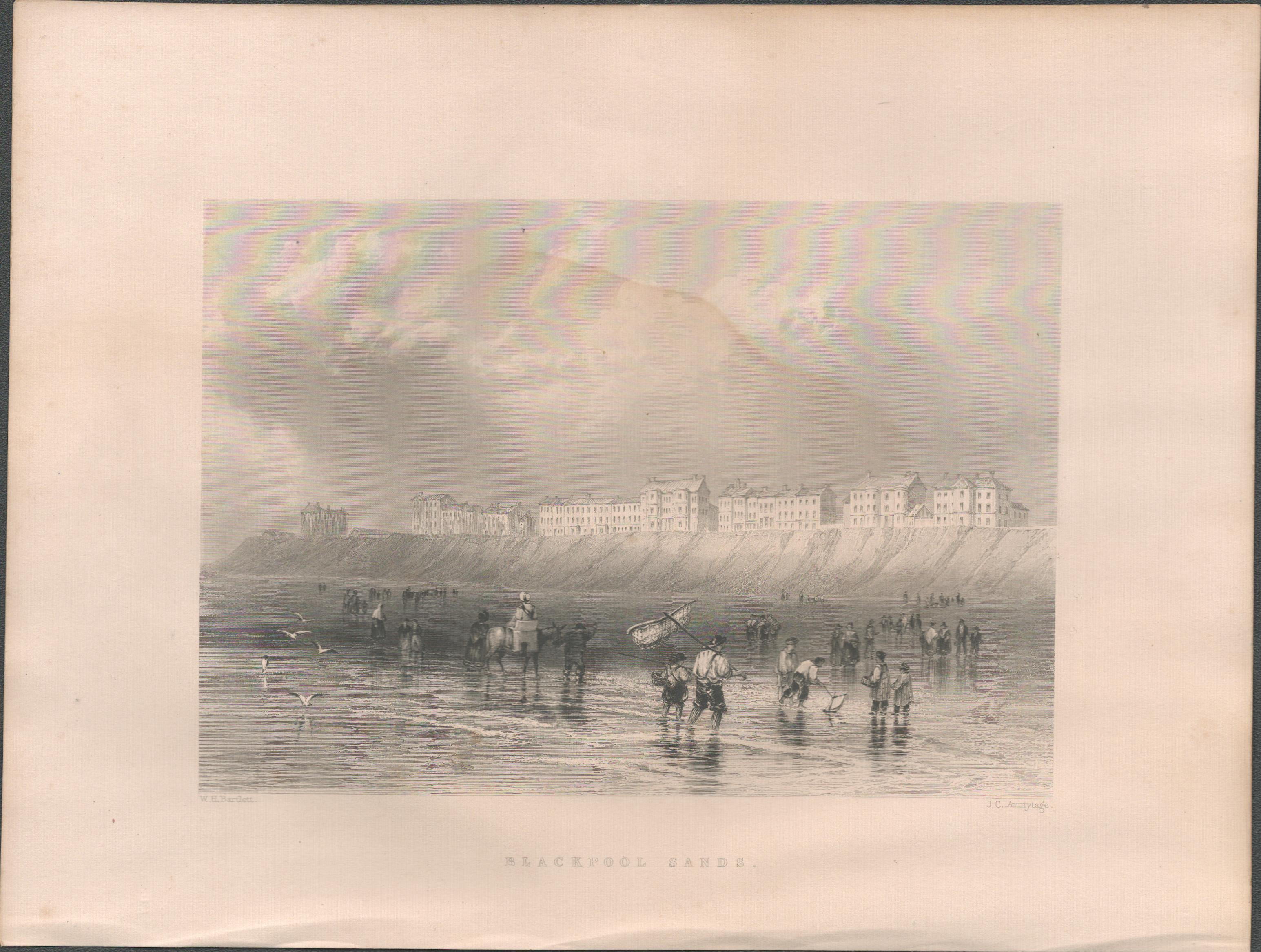 Blackpool Sands 1842 Antique Steel Engraving