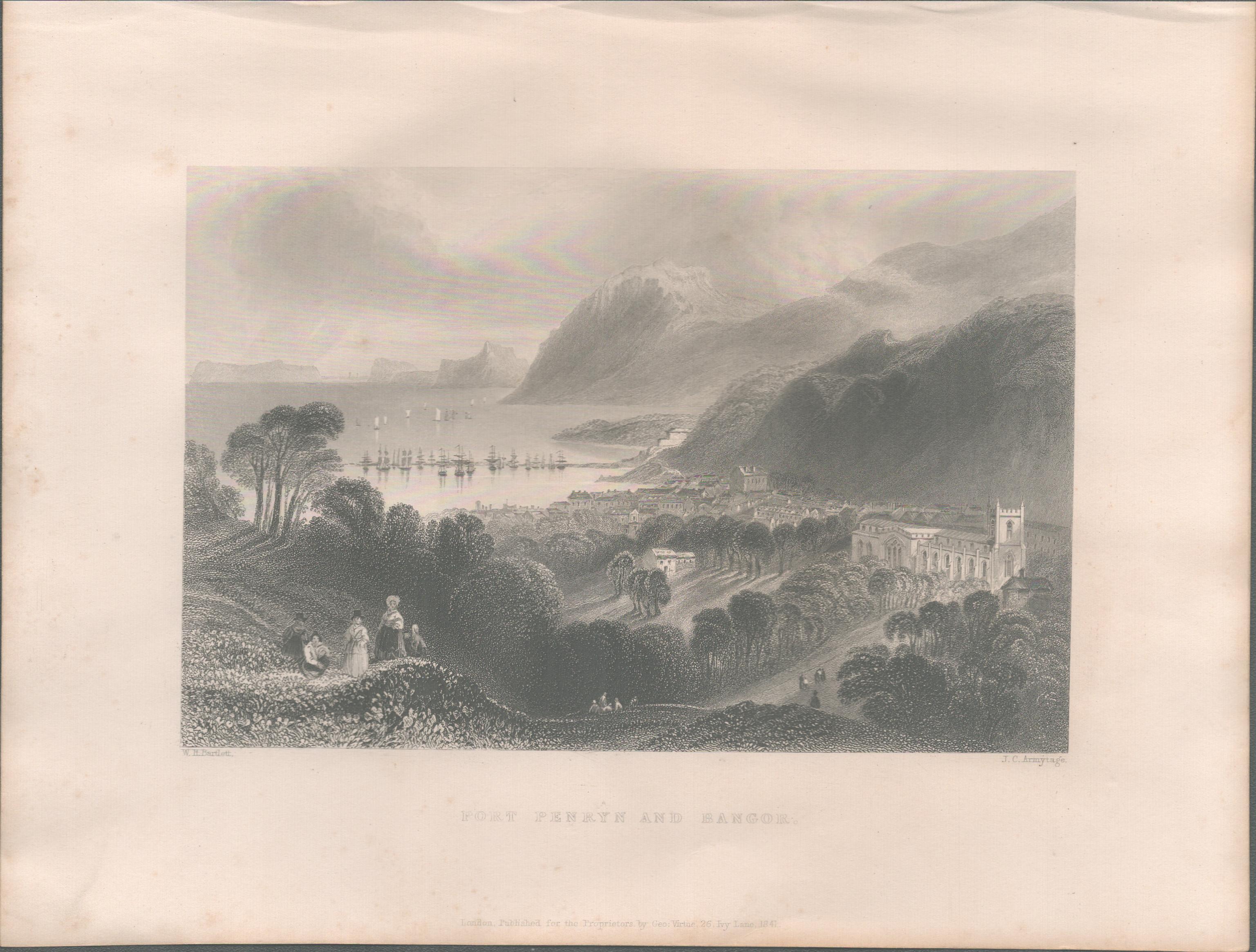 Bangor & Penryn Wales Antique 1842 Steel Engraving.