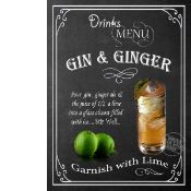 Gin & Ginger Classic Pub Drink Large Metal Wall Art.