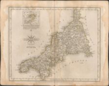County of Cornwall John Cary 1787 Antique Hand Coloured Map.