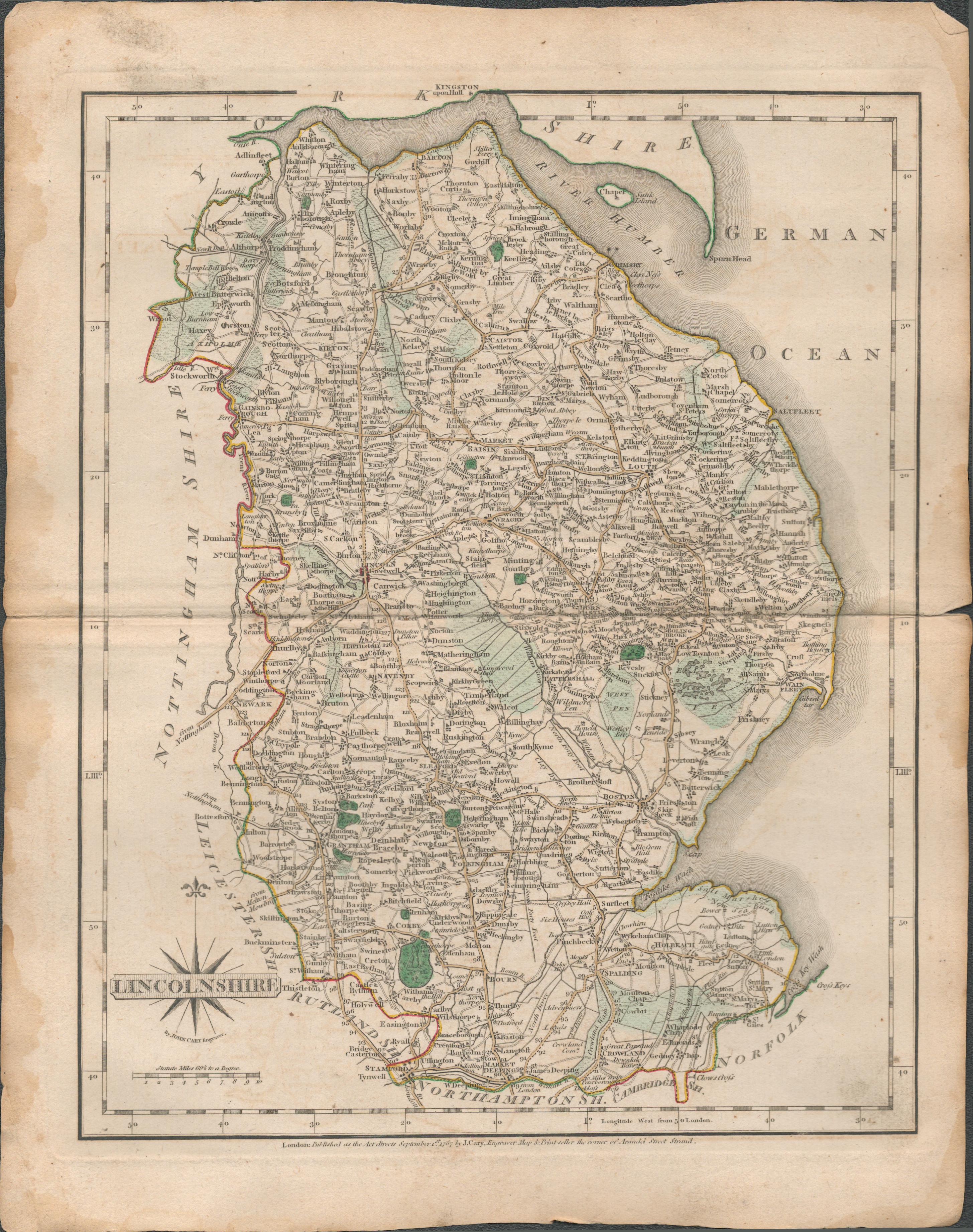 Lincolnshire John Cary’s 1787 Antique Hand Coloured Map.