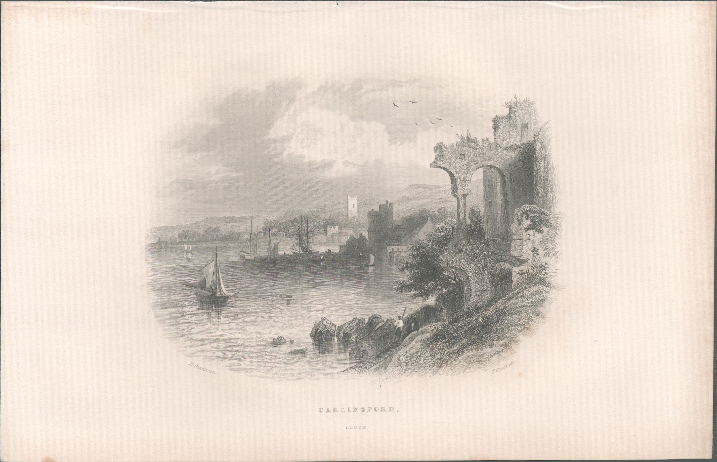 Antique Engraving 1850’s Carlingford Louth.